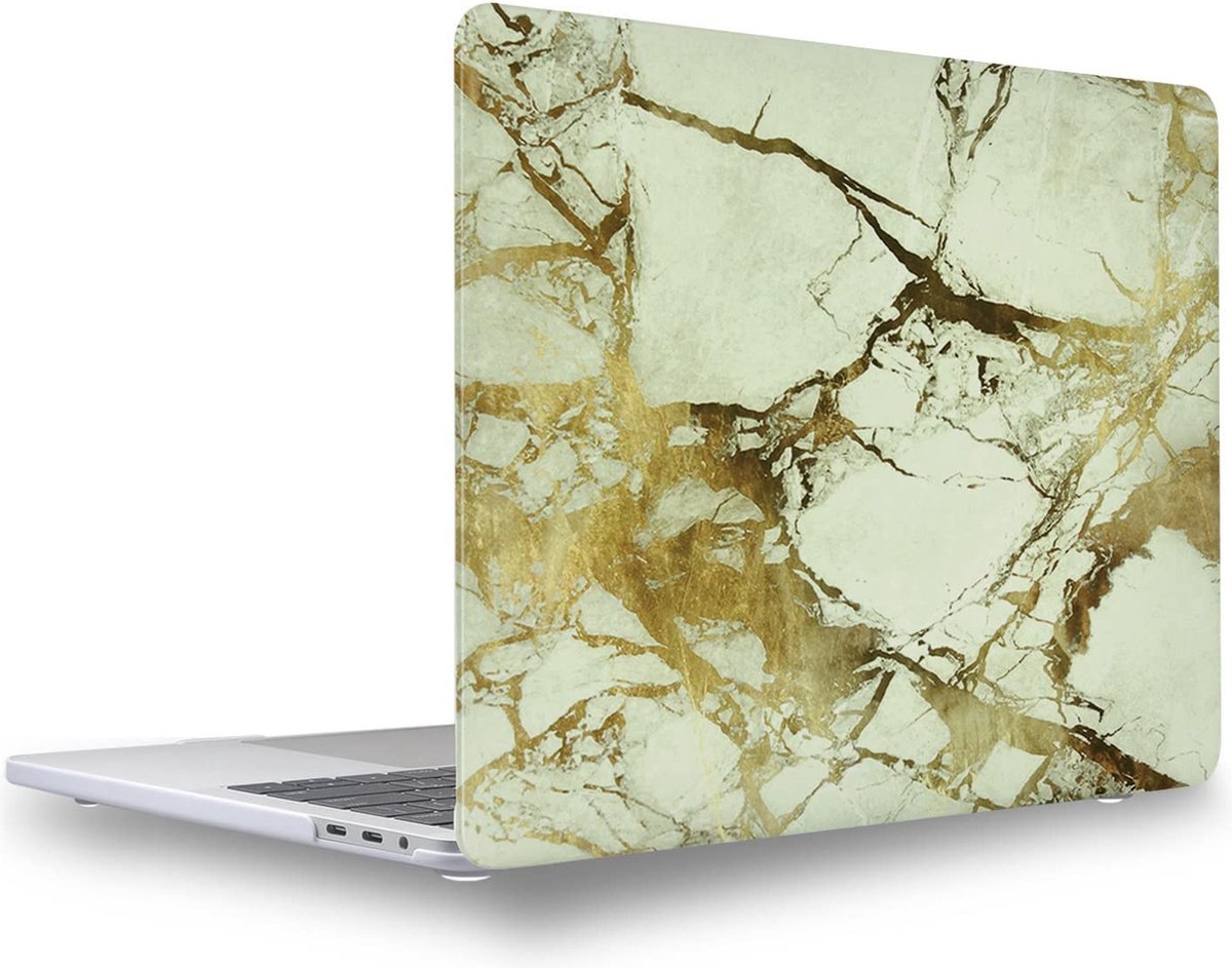 CoverMore Laptop Hardcase - Geschikt voor de MacBook Pro 13 Inch A2251/A2289 2020 Case - Gewichtloze Shock Proof Hardcover Hoes - Marmer White/Gold