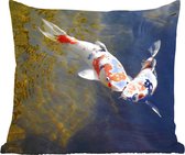 Sierkussen - Twee Koi Karpers In Het Water - Multicolor - 40 Cm X 40 Cm