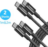 Transnect - USB C naar USB C Kabel - 2 Stuks 2M en 1M - 100W - 4.0 Snel Opladen - Gevlochten Nylon - Extra Sterk