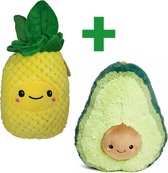 Ananas Fruit Pluche Knuffel 30 cm + Avocado Pluche Knuffel 30 cm | Pineapple Advocado Plush Toy | Speelgoed knuffeldier knuffelpop voor kinderen jongens meisjes | Fruit Cadeau Sint