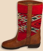 Bravas Boutique Kelim Boots DUENA Hoog - Laarzen - 100% Echt Leder - Handgemaakt - Cognacbruin Met Gekleurde Kelim - EU 36