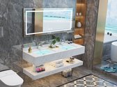 Meuble de salle de bain Haviklux - 120 cm - 2 personnes - Marbre Wit - Incl. robinets