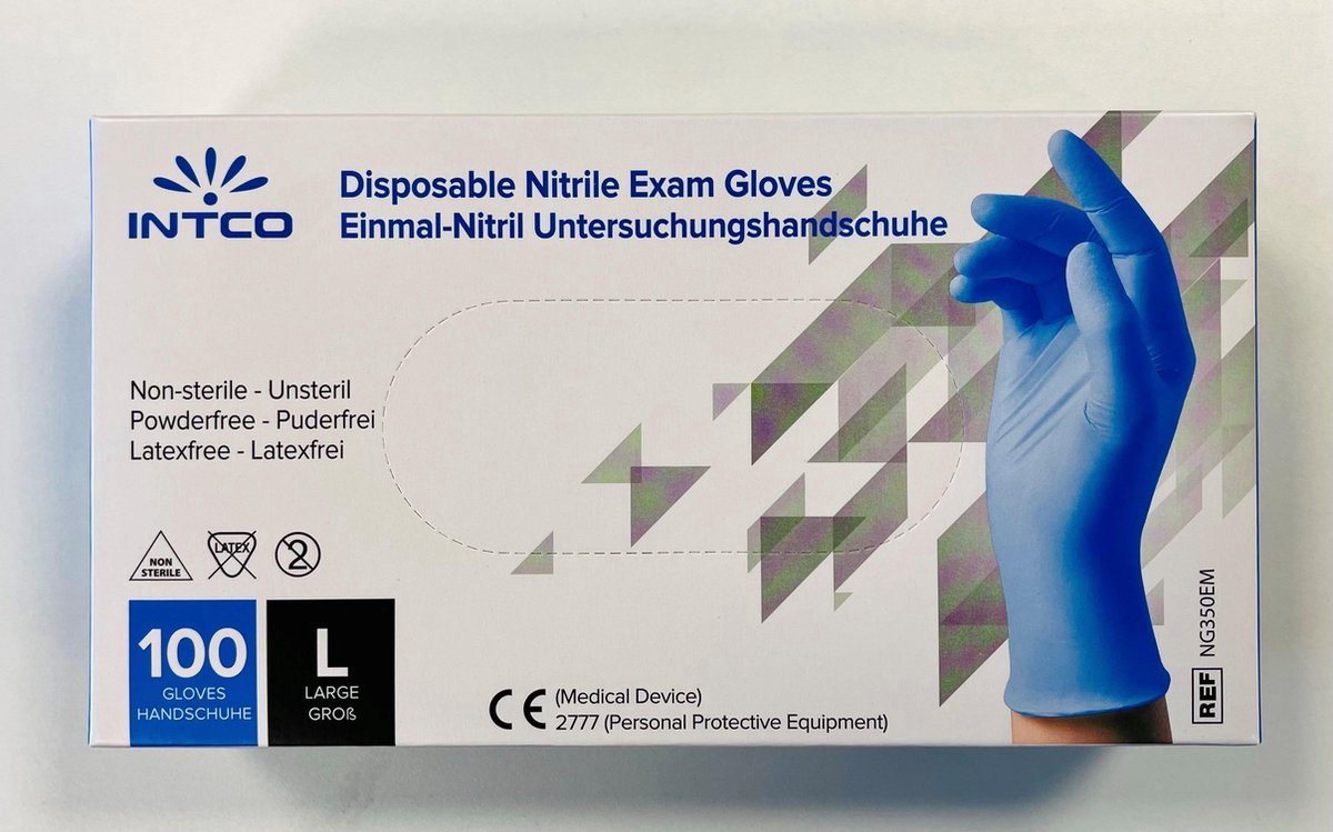 Goedkoopste INTCO Nitrile Handschoen - Maat L - 2x 100 stuks - Inuk Medical Supplies
