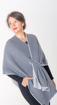 dames omslagdoek cape sjaal trael wrap kasjmier cashmere blend, 2-zijdig draagbaar grijs zilver lichtgrijs