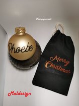 Kerst gepersonaliseerd Kerstbal met naam met gratis opbergtasje champgne matt zwarte letters