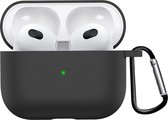 Airpods 3 Hoesje Case Siliconen Hoes Geschikt voor Apple AirPods 3 Case Hoesje Met Clip - Zwart