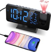 JIGA - Projectiewekker Digitaal - Projectieradio Wekker Dubbel alarm - USB-poort 7 inch LED-display - 4 Helderheid - Dimbaar Temperatuur