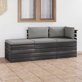 vidaXL 3-delige Loungeset met kussens pallet massief grenenhout