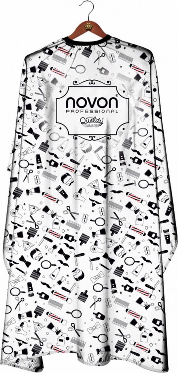 Novon - Kappersmantel - Zwart en wit  - Kapmantel - Kapsalon - Kraag met haaksluiting