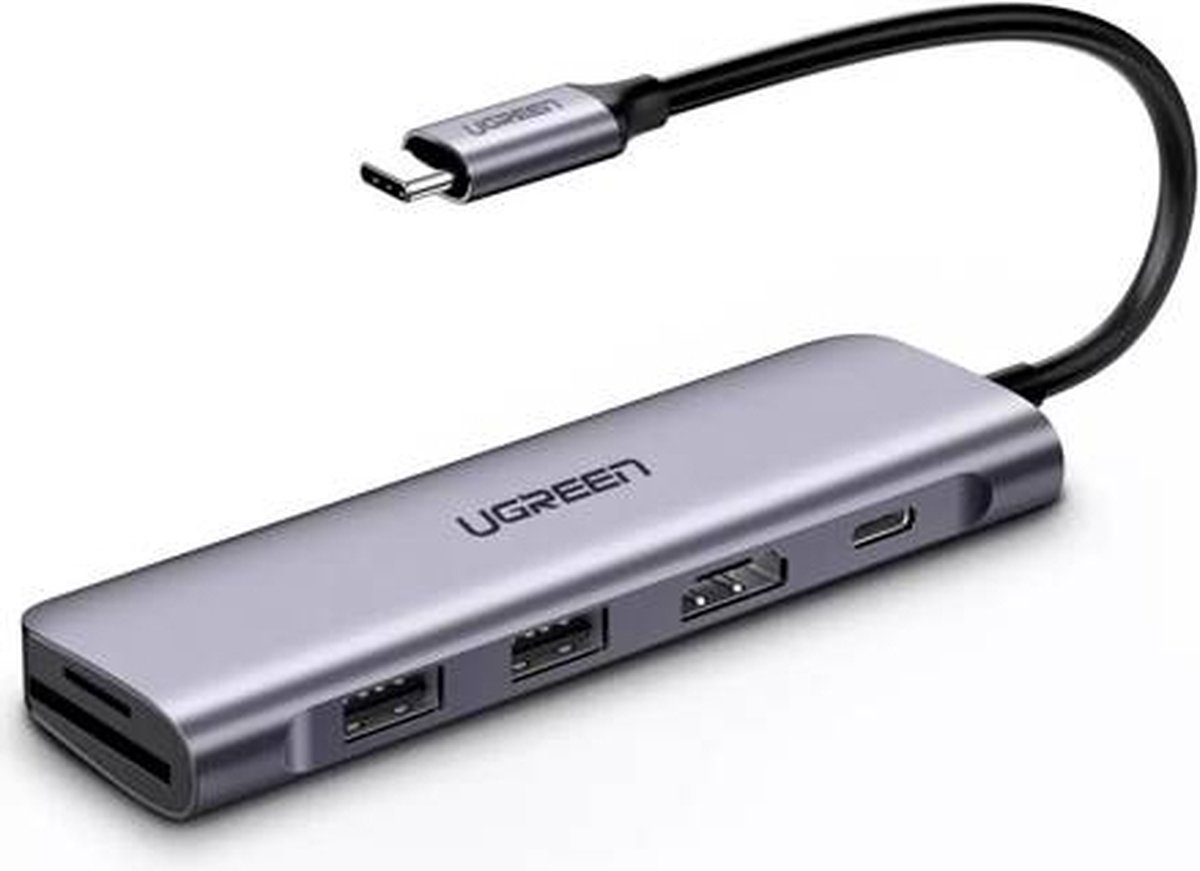 UGREEN Hubadapter 6 in 1 USB-C naar 2x USB 3.0, HDMI, SD/microSD, 100W (grijs)