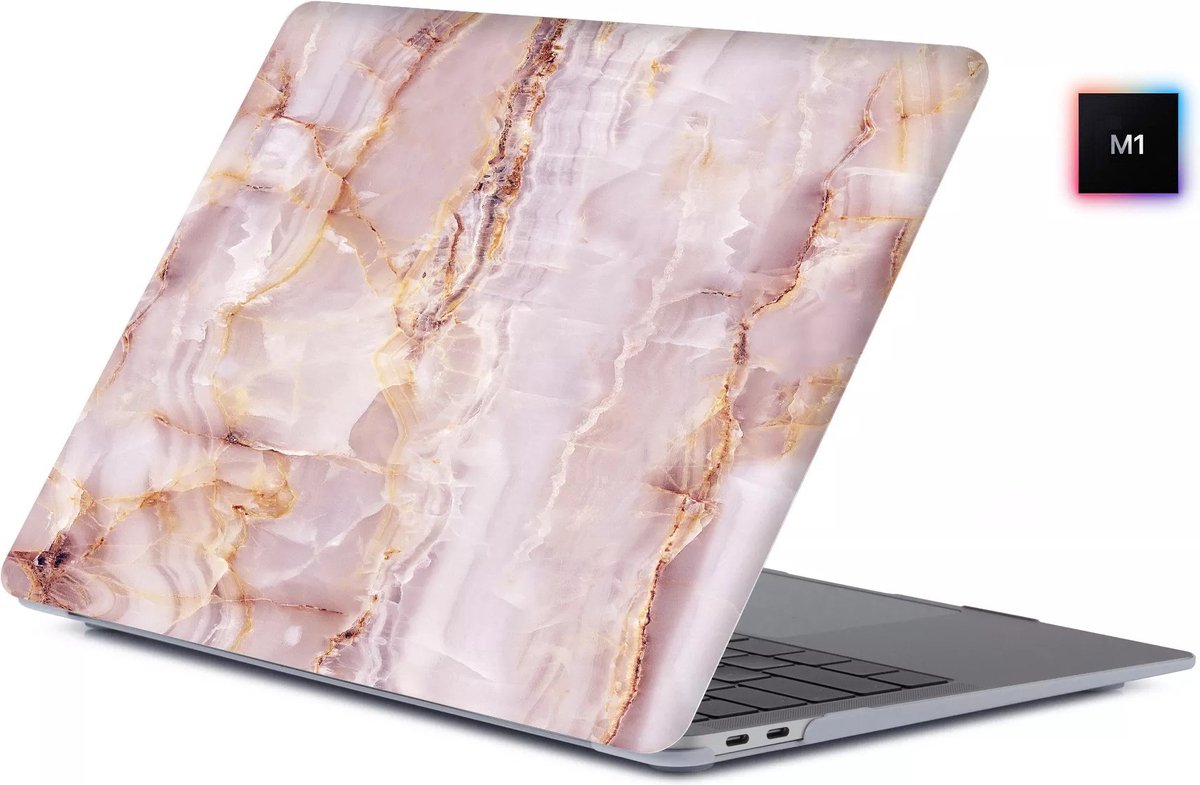 Laptophoes - Geschikt voor MacBook Pro M1 Hoes Case - 13 inch - A2338 (2020) - Marmer Roze