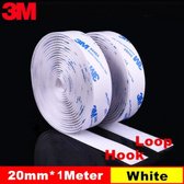 Zelfklevend Klittenband Rol - 1 Meter - 20mm breed - Wit - 3M Tape - Klittenband - Zelfklevende - Extra sterk - DIY - Tape - Klittenbandsluiting - Ophangen