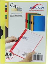 Exiton, clip safe, klemmap, A4, transparant voorblad, geel, plastic klem, capaciteit 30 bladzijden, 5 stuks in een verpakking