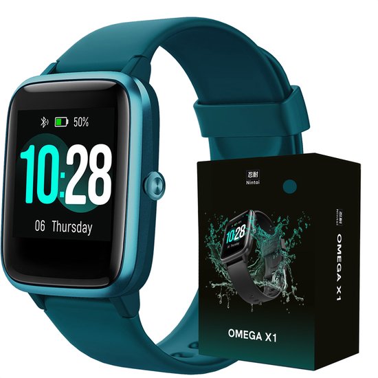 Nintai® - Smartwatch Heren met Hartslagmeter - Waterdicht - 9 Sporten - Groenblauw