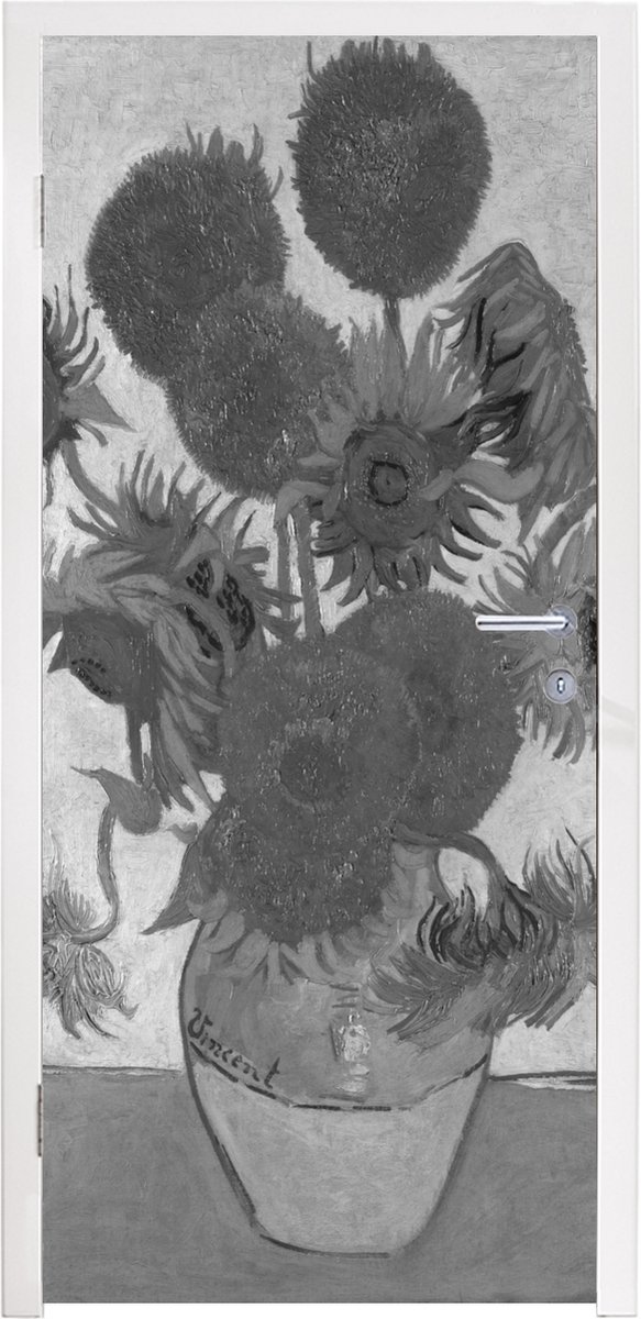Afbeelding van product StickerSnake  Deursticker Zonnebloemen - Vincent van Gogh - Zwart - Wit - 90x235 cm - Deurposter