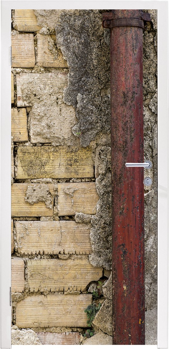 Afbeelding van product StickerSnake  Deursticker vintage stenen muur met regenpijp - 85x205 cm - Deurposter