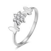 Twice As Nice Ring in zilver, 2 vlinders, bloem met zirkonia  52