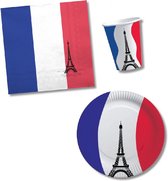 Tafel dekken versiering set vlag Frankrijk thema voor 40x personen - Bekertjes - Bordjes - Servetten