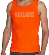 Glitter Holland tanktop oranje met steentjes/rhinestones voor heren - Oranje fan shirts - Holland / Nederland supporter - EK/ WK top / outfit XL