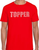 Glitter Topper t-shirt rood met steentjes/ rhinestones voor heren - Glitter kleding/ foute party outfit L