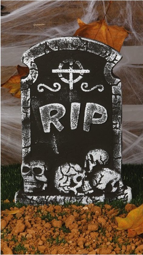 Horror kerkhof decoratie grafsteen RIP met schedels 38 x 27 cm - Halloween feestdecoratie en versiering