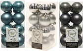 48x Stuks kunststof kerstballen mix antraciet grijs/zilver/ijsblauw 4 cm - Kleine kerstballetjes - Kerstboomversiering
