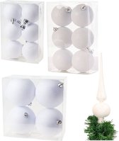 Kerstversiering set glitter kerstballen met piek in het wit 6 - 8 - 10 cm pakket - 51x stuks