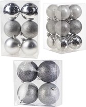 Kerstversiering set mix mat/glans/glitter kerstballen in het zilver 6 - 8 - 10 cm pakket - 62x stuks