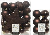 Kerstversiering kunststof kerstballen donkerbruin 5-6-8 cm pakket van 45x stuks - Met kunststof ster piek van 19 cm