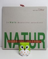NATUR Duurzame Kleurpotloden en Uil Puntenslijper Groen - 24 Natuurlijke Potloden - Duurzaam - Onbehandeld Hout - Biologisch