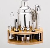 KAPPY Cocktail shaker set 13-delig – Bamboe standaard en Recepten - RVS - Cadeau - Cocktailset
