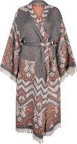ZusenZomer Hamam Badjas Ochtendjas Kimono Dames REZA - Licht en soepel katoen - lang model - grijs