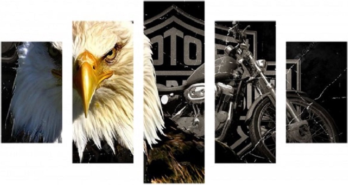 Mona Lisa - Diamond painting - compleet pakket - 5 luik - Motor - Arend - Harley met arend 150x90cm