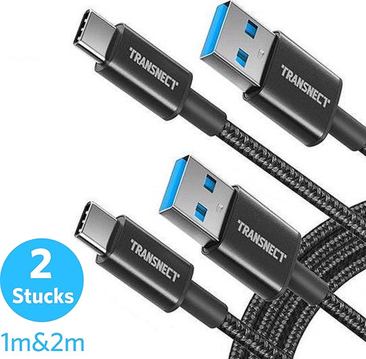 TRANSNECT - Câble de données et de charge USB C - 2 pièces 2M et 1M - Câble  de