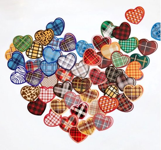 45 Hartjesstickers Winterkleuren – Thema Hartjes Met Ruitjes en Vierkantjes – E050 – Stickerdoosje – Voor Scrapbook Of Bullet Journal – Stickers Voor Volwassenen En Kinderen – Agenda Stickers – Decoratie Stickers