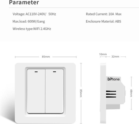 DrPhone SWS1 - Smart Wifi Switch - Light Switches 3 Gang - Convient pour IOS et Android - Wit