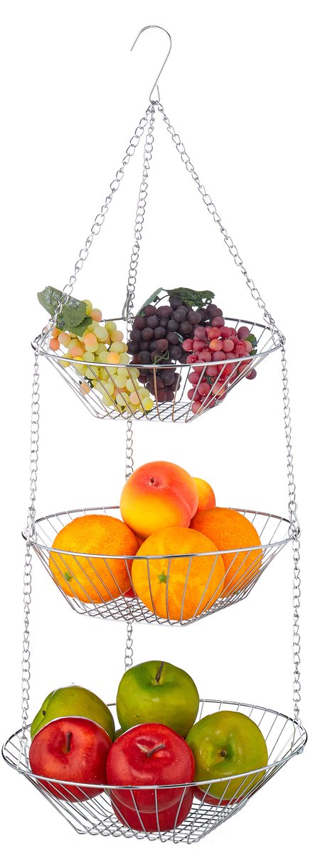 hangende fruitmand - 3 laags - etagère - voor plafond - staal