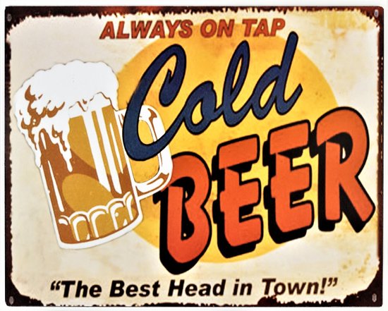 2D vintage metalen bord "Cold Beer" 20x25cm