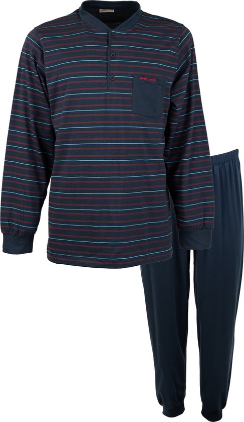 Gentlemen heren pyjama | MAAT XL | Streep marine/rood | knoop