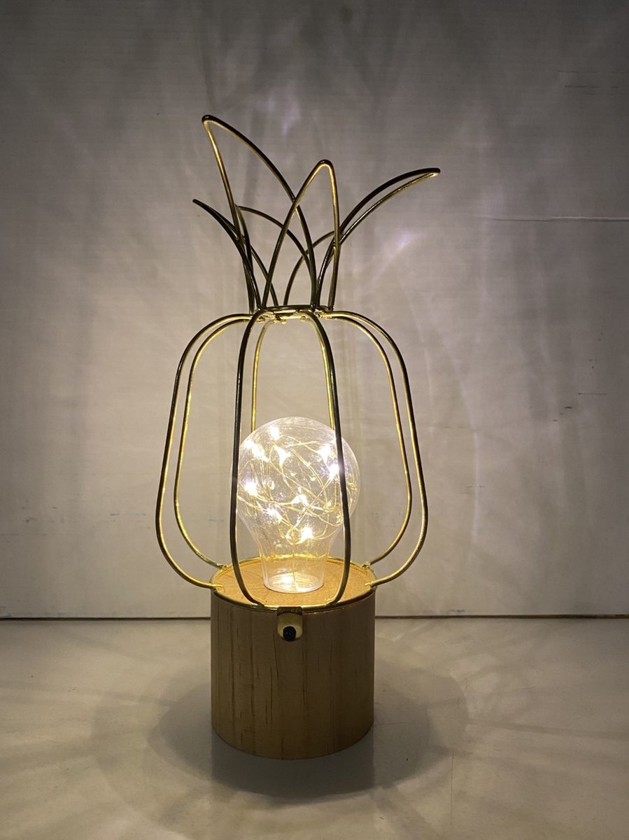 Impuls - Ananas lamp van metaaldraad met LED - goud - 11x11x25 cm