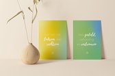 Ansichtkaarten set, 7 stuks - chakra - quote - regenboog - pauw