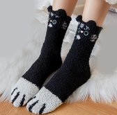 Warme sokken dames - fluffy sokken - dikkesokken - huissokken - print zwarte kat - 36-40 - extra zacht