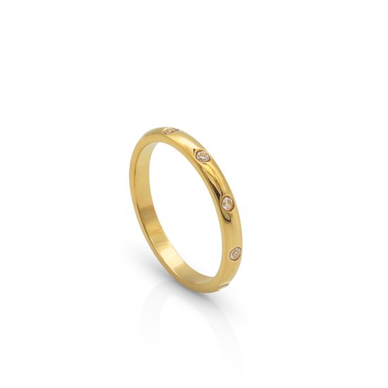 Schitterende 14K Gold Plated Ring Rondom Zirkonia Steentjes 18,25 mm.