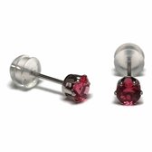 Aramat jewels ® - Zirkonia zweerknopjes rond 4mm oorbellen donker roze chirurgisch staal