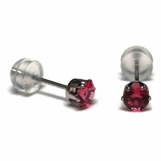 Aramat jewels ® - Zirkonia zweerknopjes rond 4mm oorbellen donker roze chirurgisch staal