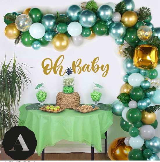Ballonnenboog Jungle - 167 groene & goude ballonnen - feestartikelen & feest versiering