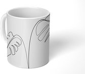 Mok - One line tekening van bladeren - 350 ML - Beker
