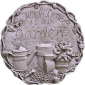 Tuinbeeld welkomstbord garden (Wit/gepattineerd) - Decoratie voor binnen/buiten - Beton