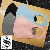 Set van 4 mondmaskers  Zwart, Grijs, Roze en Blauw