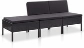 Decoways - 3-delige Loungeset met kussens poly rattan zwart